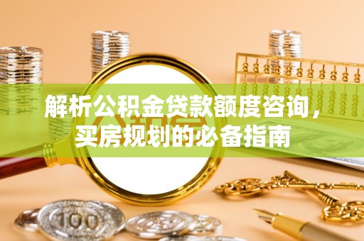 温岭解析公积金贷款额度咨询，买房规划的必备指南